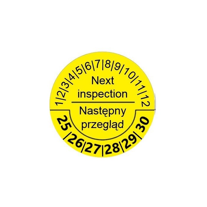 Naklejki Następny Przegląd, foliowe, TYP-5, okrągłe Ø 30mm, na 6 lat - 48szt.