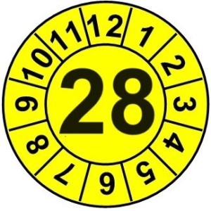 Naklejki przeglądów TYP-1, Ø15mm, rok "28", kolor do wyboru, arkusz 63szt.