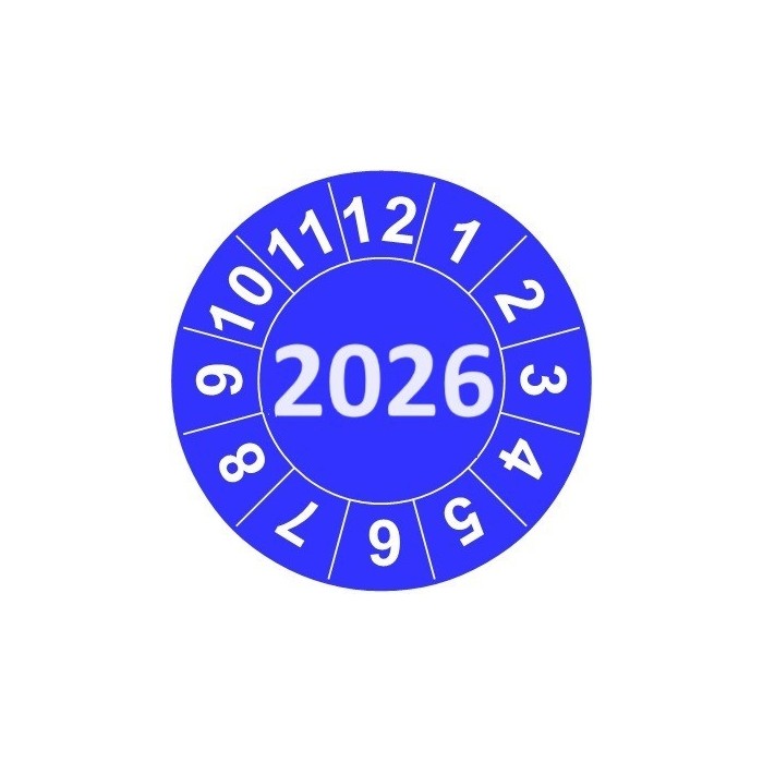 Naklejki przeglądów TYP-2, Ø 20mm,  rok "2026", arkusz 35szt.