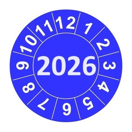 Naklejki przeglądów TYP-2, Ø 20mm,  rok "2026", arkusz 35szt.