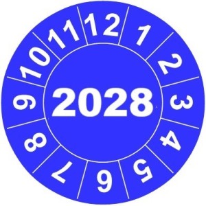 Naklejki przeglądów TYP-2, Ø 20mm,  rok "2028", arkusz 35szt.