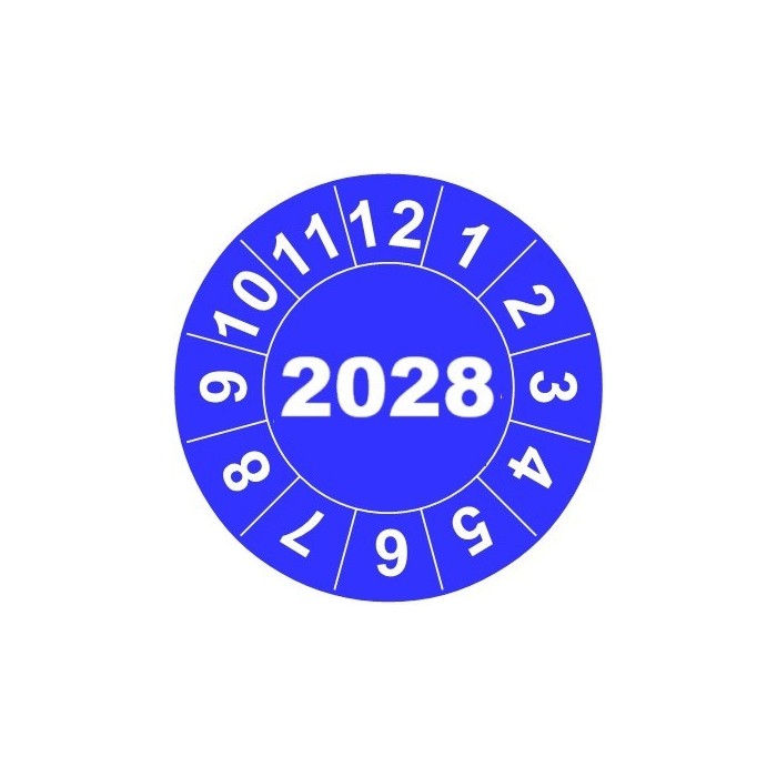 Naklejki przeglądów TYP-2, Ø 20mm,  rok "2028", arkusz 35szt.