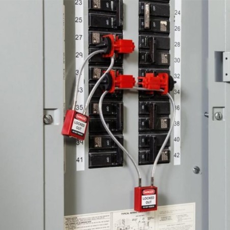 Kompaktowa kłódka Lockout BRADY z linkowym kabłąkiem 400mm, czerwona