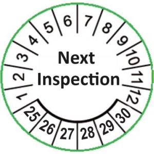 Etykiety inspekcyjne: Next Inspection, TYP-5, okrągłe Ø 30mm, na lata 25-30 - 20szt.