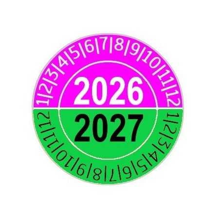 Naklejki przeglądów TYP-4, Ø 20mm, dwudzielne na lata "2026/2027", arkusz 35szt.