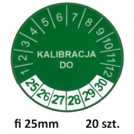 Etykiety inspekcyjne, naklejki kalibracyjne, TYP-5, okrągłe Ø 25mm, na lata 25-30 - 20szt.