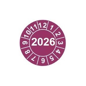 Naklejki przeglądów TYP-2, Ø 15mm, rok "2026", wybór koloru, arkusz 63szt.