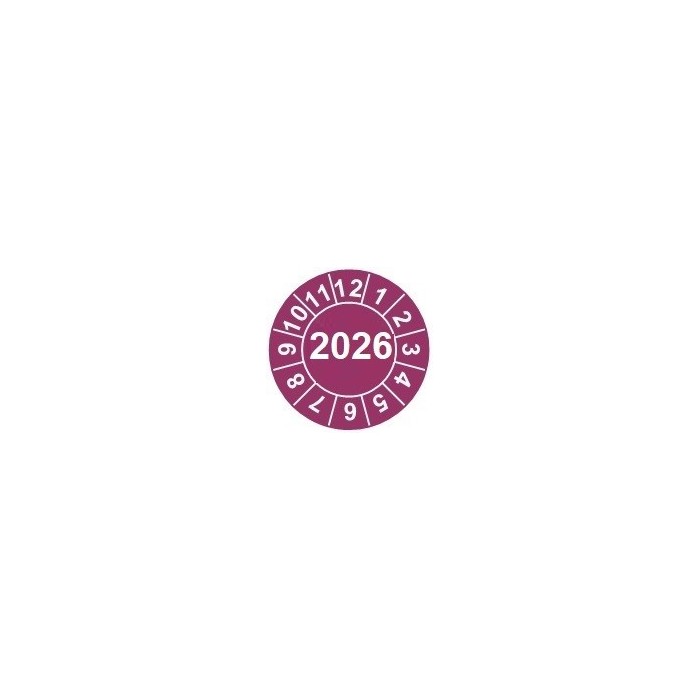 Naklejki przeglądów TYP-2, Ø 15mm, rok "2026", wybór koloru, arkusz 63szt.