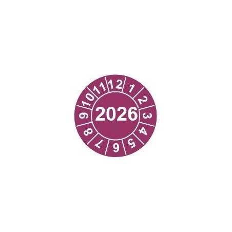 Naklejki przeglądów TYP-2, Ø 15mm, rok "2026", wybór koloru, arkusz 63szt.
