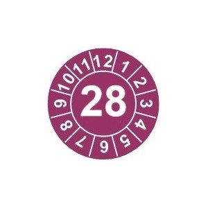 Naklejki przeglądów TYP-1, Ø 20mm, rok "28", wybór kolorów, arkusz 35 szt.