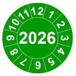 Naklejki przeglądów TYP-2, Ø 20mm,  rok "2026", arkusz 35szt.
