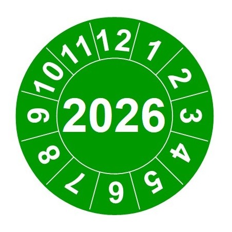 Naklejki przeglądów TYP-2, Ø 20mm,  rok "2026", arkusz 35szt.