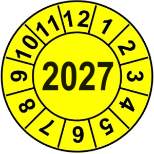 Naklejki przeglądów TYP-2, Ø 20mm,  rok "2027", arkusz 35szt.