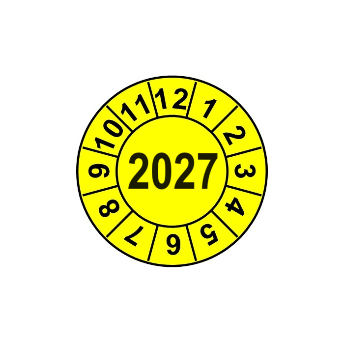 Naklejki przeglądów TYP-2, Ø 20mm,  rok "2027", arkusz 35szt.