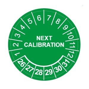 kopia Naklejki kalibracyjne, TYP-5, "NEXT CALIBRATION", okrągłe Ø 20mm, na lata 26-31 - 35szt.