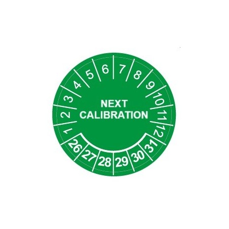 kopia Naklejki kalibracyjne, TYP-5, "NEXT CALIBRATION", okrągłe Ø 20mm, na lata 26-31 - 35szt.