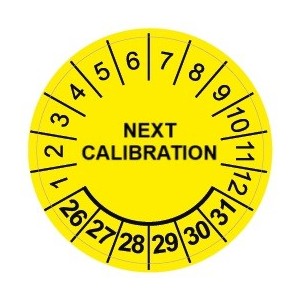 kopia Naklejki kalibracyjne, TYP-5, "NEXT CALIBRATION", okrągłe Ø 20mm, na lata 26-31 - 35szt.