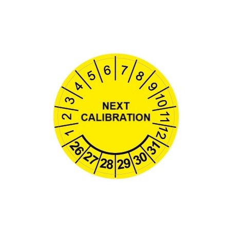 kopia Naklejki kalibracyjne, TYP-5, "NEXT CALIBRATION", okrągłe Ø 20mm, na lata 26-31 - 35szt.
