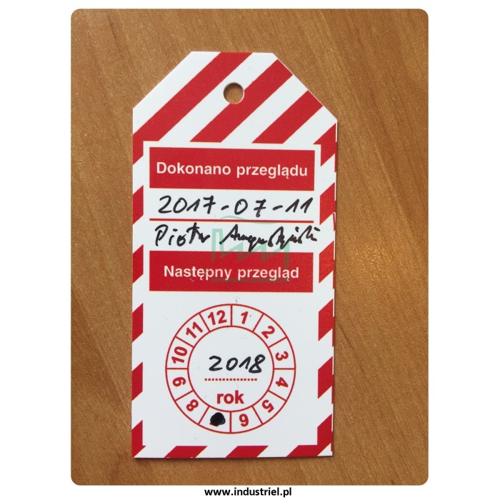 Zawieszka kontroli przeglądów 50x100mm PL biało-czerwona