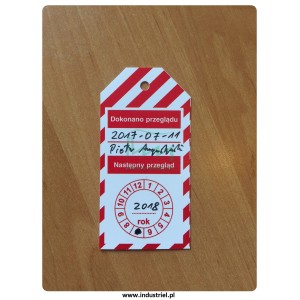 Zawieszka kontroli przeglądów 50x100mm PL biało-czerwona