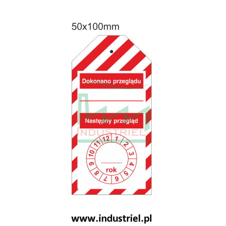Zawieszka kontroli przeglądów 50x100mm PL biało-czerwona