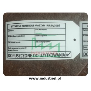 Zawieszka kontroli urządzeń "DOPUSZCZONE DO UŻYTKOWANIA"