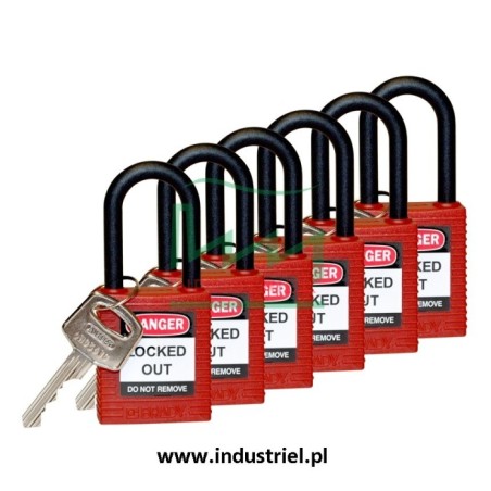 Kłódka Lockout BRADY 813594, czerwona, z nylonowym kabłąkiem 38mm