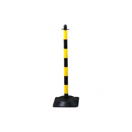 Słupek plastikowy żółto-czarny o wysokości 90cm, z kwadratową podstawą gumową