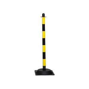 Słupek plastikowy żółto-czarny o wysokości 90cm, z kwadratową podstawą gumową