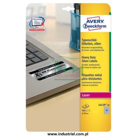 Srebrne etykiety foliowe heavy-duty, Ø 30 mm