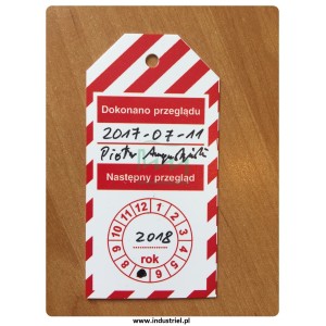 Zawieszka kontroli przeglądów 50x100mm PL biało-czerwona "SKONTROLOWANO"