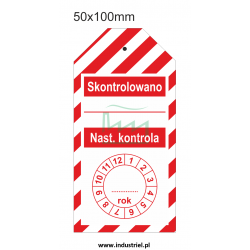 Zawieszka kontroli przeglądów 50x100mm PL biało-czerwona "SKONTROLOWANO"