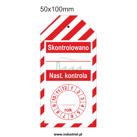 Zawieszka kontroli przeglądów 50x100mm PL biało-czerwona "SKONTROLOWANO"