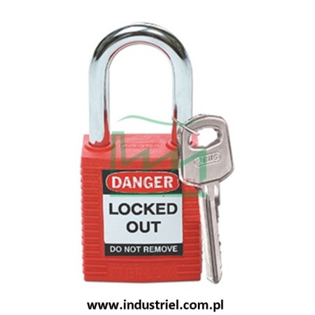 Kłódka lockout BRADY 051339, czerwona, ze stalowym kabłąkiem 38mm