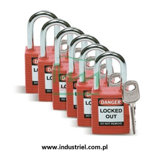 Kłódka lockout BRADY 051339, czerwona, ze stalowym kabłąkiem 38mm