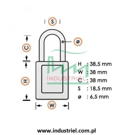 Kłódka lockout BRADY 051339, czerwona, ze stalowym kabłąkiem 38mm