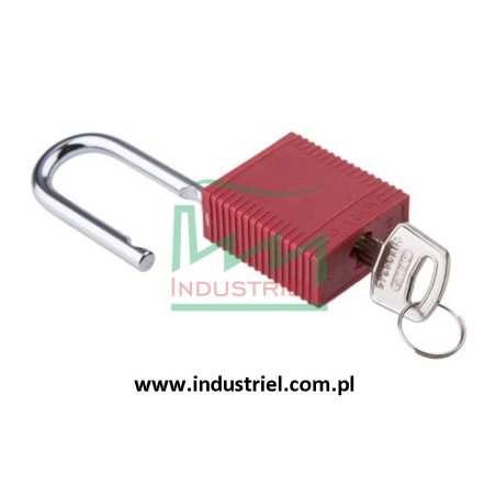 Kłódka lockout BRADY 051339, czerwona, ze stalowym kabłąkiem 38mm
