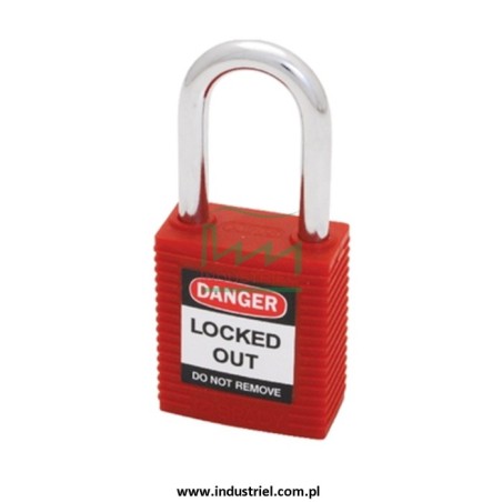 Kłódka lockout BRADY 051339, czerwona, ze stalowym kabłąkiem 38mm