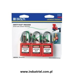Kłódka lockout BRADY 051339, czerwona, ze stalowym kabłąkiem 38mm