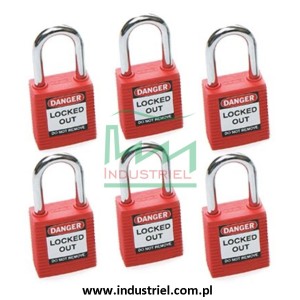 Kłódka lockout BRADY 051339, czerwona, ze stalowym kabłąkiem 38mm
