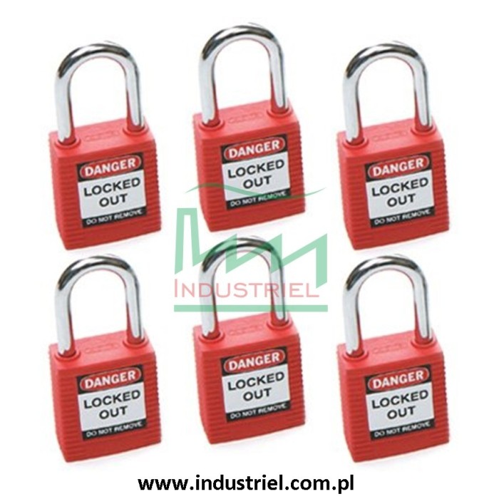 Kłódka lockout BRADY 051339, czerwona, ze stalowym kabłąkiem 38mm