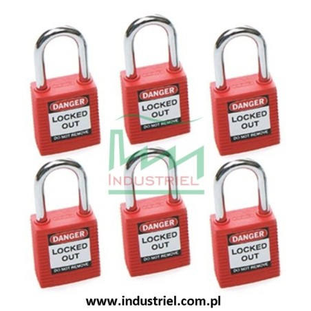 Kłódka lockout BRADY 051339, czerwona, ze stalowym kabłąkiem 38mm