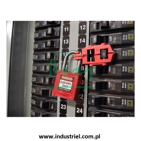 Kłódka lockout BRADY 051339, czerwona, ze stalowym kabłąkiem 38mm