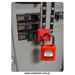 Kłódka lockout BRADY 051339, czerwona, ze stalowym kabłąkiem 38mm
