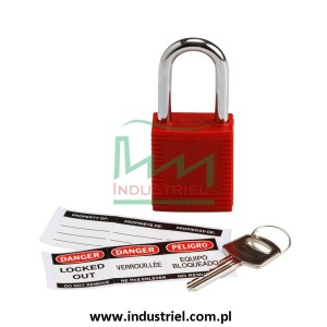 Kłódka lockout BRADY 051339, czerwona, ze stalowym kabłąkiem 38mm