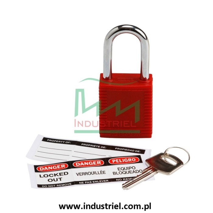 Kłódka lockout BRADY 051339, czerwona, ze stalowym kabłąkiem 38mm