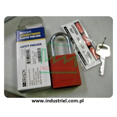 Kłódka lockout BRADY 051339, czerwona, ze stalowym kabłąkiem 38mm