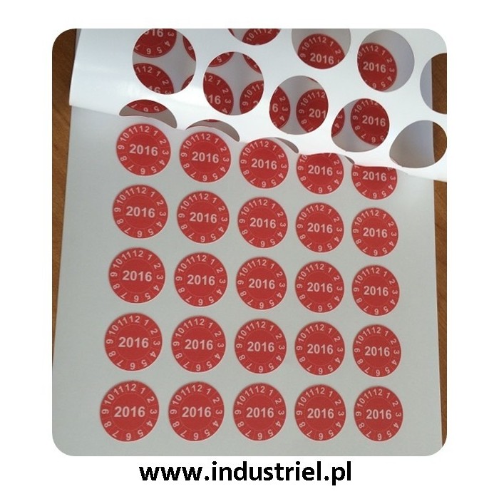 Naklejki przeglądów TYP-1, Ø10mm, rok "25", kolor zielony, arkusz 143szt.