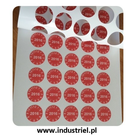Naklejki przeglądów TYP-1, Ø10mm, rok "25", kolor zielony, arkusz 143szt.
