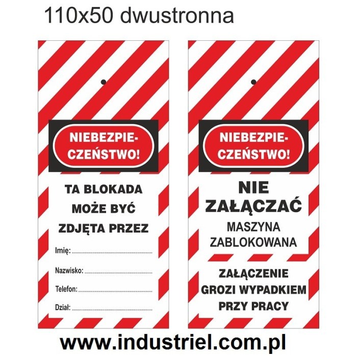 Przywieszka Tagout z zakutym oczkiem 50x110mm